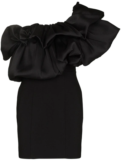 Solace London Finley Ruffled Shoulder Mini Dress In Black