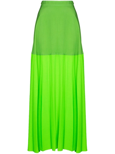 Christopher John Rogers Pleated Color-block Wool-blend Maxi Skirt In Green