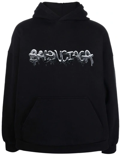 Balenciaga Slime Cotton-blend Hooded Sweatshirt In Black