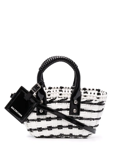 Balenciaga Black And White Bistro Basket Xxs Faux Leather Tote Bag In Optic White Black