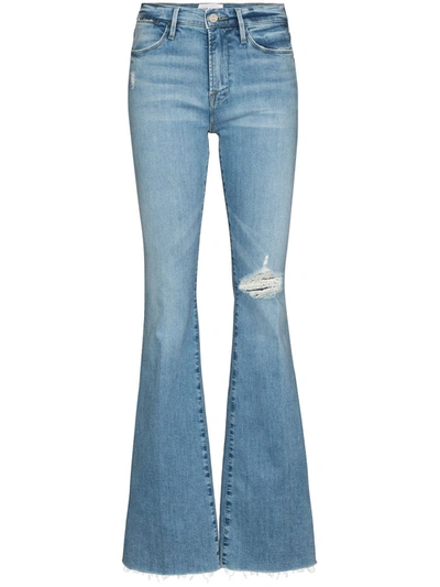 Frame Le High Flare Degradable Jeans In Handcrafted Destruct In Multi