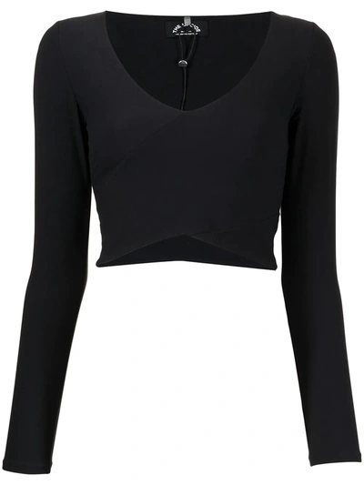 The Upside Long-sleeve V-neck Crop Top In Black