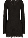 Dolce & Gabbana Black Stretch Silk Charmeuse Lace Dress In Black