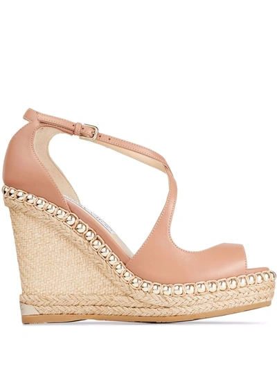 Jimmy Choo 120mm Dakota Leather Espadrille Wedges In Розовый