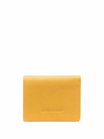 Longchamp Le Foulonné Grained Leather Purse In Yellow