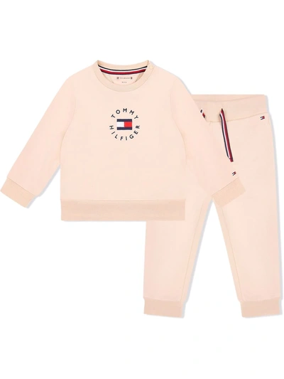 Tommy Hilfiger Junior Babies' Logo-print Organic Cotton Tracksuit Set In Neutrals