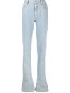 Attico Dione Long Flared Cotton Denim Jeans In Blue