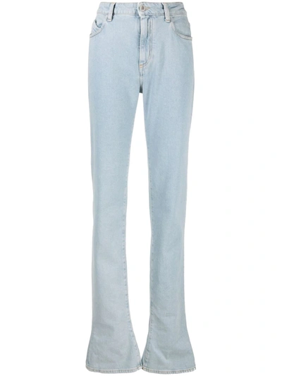 Attico Dione Long Flared Cotton Denim Jeans In Light Denim