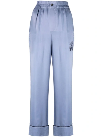 Ganni Embroidered Logo Loungewear Trousers In Blue