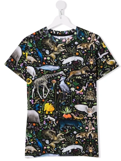 Molo Kids' Faunatastic-print Organic-cotton T-shirt In Black