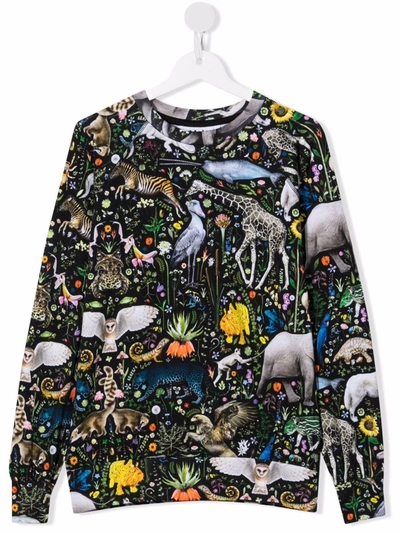 Molo Teen Jungle-print Organic-cotton Sweatshirt In Black