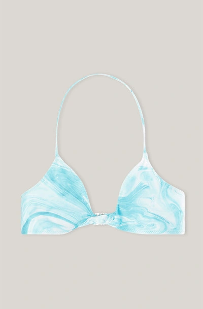 Ganni Recycled Printed Twisted Bikini Top Bachelor Blue Size 42