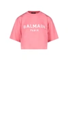 Balmain Women Logo Organic Cotton Cropped T-shirt In Pink
