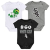Outerstuff Unisex Infant Black And White And Gray Chicago White Sox Born To Win 3-pack Bodysuit Set In Black