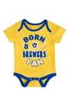 OUTERSTUFF NEWBORN ROYAL/GOLD/CREAM MILWAUKEE BREWERS THREE-PACK NUMBER ONE BODYSUIT,3783172
