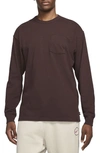 Nike Sportswear Premium Essentials Men's Long-sleeve Pocket T-shirt In Brown Basalt,black