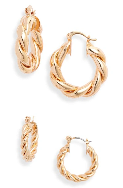 Nordstrom Set Of 2 Chubby Metal Twist Hoop Earrings In Gold