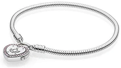 Pandora Ladies  Moments Heart Padlock Clasp Snake Chain Bracelet Size 18 In N,a