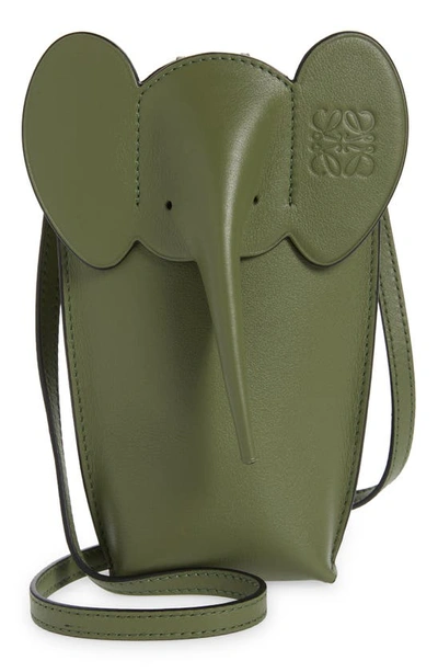 Loewe Elephant Pocket Leather Crossbody Bag In Avocado Green