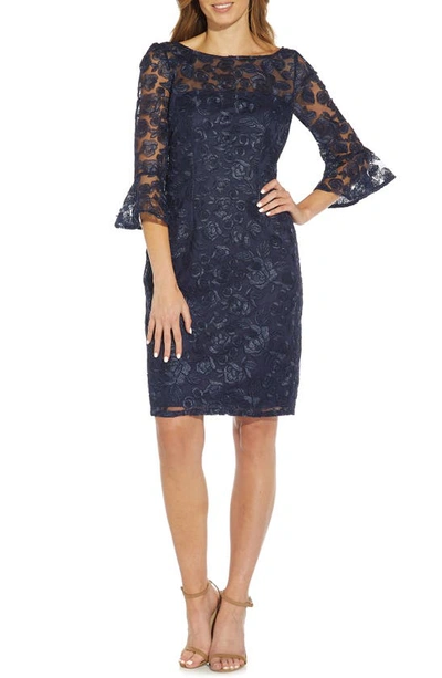 Adrianna Papell Rosie Embroidered Cocktail Dress In Midnight