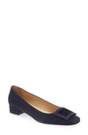 Ann Mashburn Buckle Shoe In Navy Suede In Blue