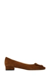 Ann Mashburn Buckle Flat In Brown Suede