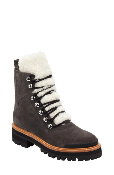 Marc Fisher Ltd Izzie Genuine Shearling Lace-up Boot In Gray Suede