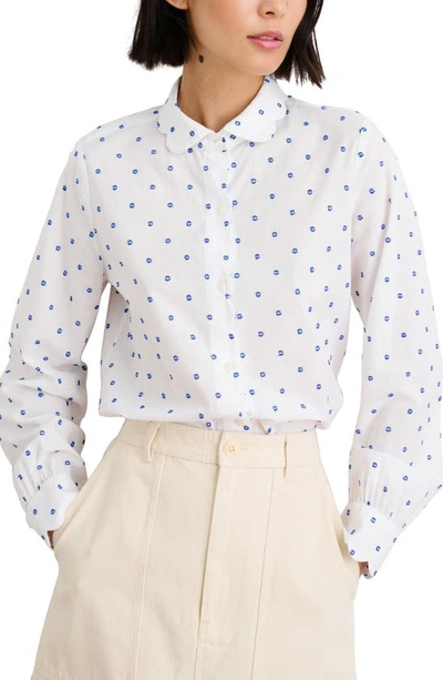 Alex Mill Lucia Clip Dot Cotton Blouse In White/ Blue