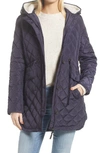 French Connection Quilted Water Repellent Jacket With Fleece Lined Hood In Utility Blue