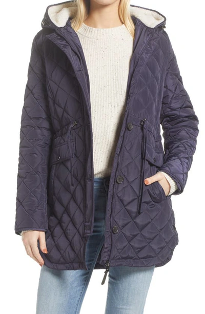 French Connection Quilted Water Repellent Jacket With Fleece Lined Hood In Utility Blue