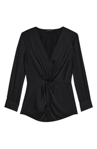 Theory Twist V-neck Satin Blouse In Black