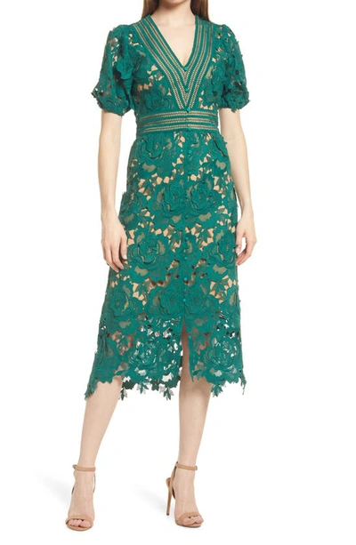 Adelyn Rae Adrian Crochet Lace Midi Dress In Emerald Green