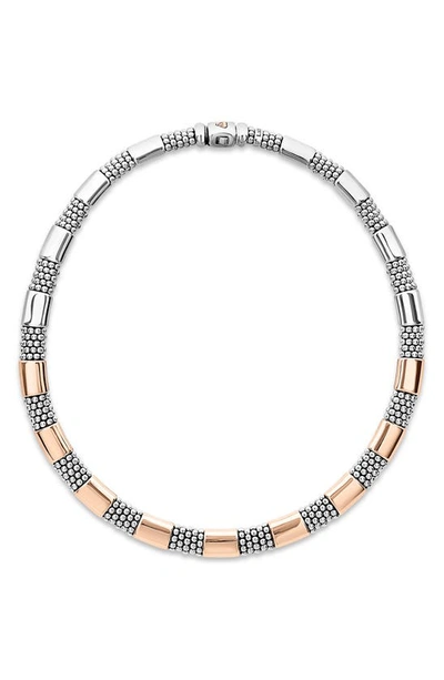 Lagos 18k Rose Gold & Sterling Silver High Bar Smooth & Beaded Statement Necklace, 16-18 In Silver/rose Gold