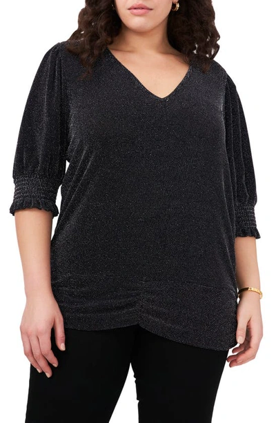 Vince Camuto Metallic V-neck Top In Silver