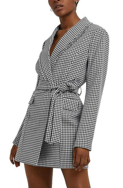 River Island Belted Dogtooth Blazer Dress In Black ModeSens