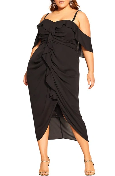 City Chic Va Va Voom Cold Shoulder Dress In Black