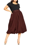 City Chic Paris Days Belted Midi Dress In Truffle / Black