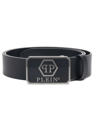 Philipp Plein Hexagon Logo Buckle Belt In Black