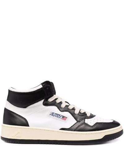 Autry Bicolor Leather  High Trainers With Logo In Black