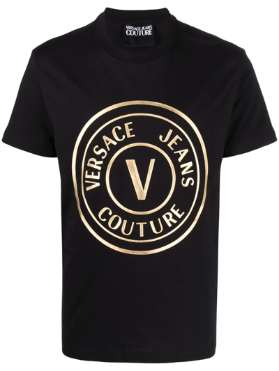 Versace Jeans Couture Black Cotton T-shirt With Logo Print