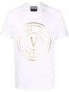 Versace Jeans Couture White Cotton T-shirt With Logo Print In Neutrals