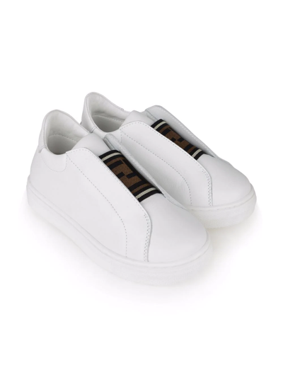 Fendi Kids' Ff 套穿式皮质板鞋 In White