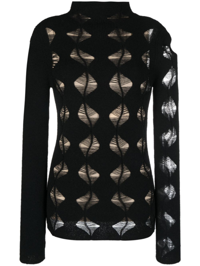 Sportmax Roll-neck Open-knit Jumper In Black