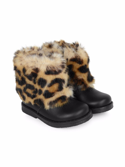 Monnalisa Kids' Faux Fur Panelled Ankle Boots In Black