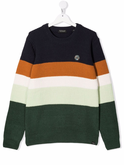 Scotch & Soda Kids' Multicolor Jumper For Boy With Logo In Verde-marrone-blu