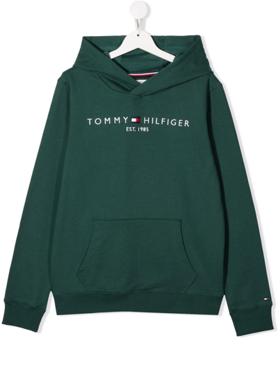 Tommy Hilfiger Junior Kids' Organic Cotton Logo Hoodie In Green