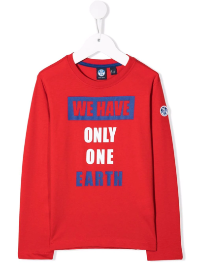 North Sails Teen Organic Cotton Slogan T-shirt In Red