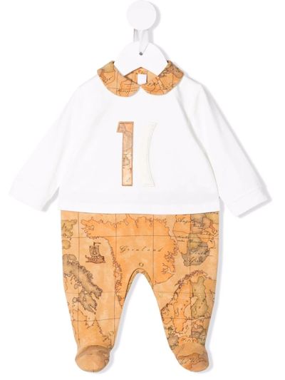 Alviero Martini Babies' Map-print Long-sleeve Pyjamas In White
