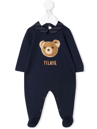 Alviero Martini Babies' Chenille Bear-patch Pajamas In Blue