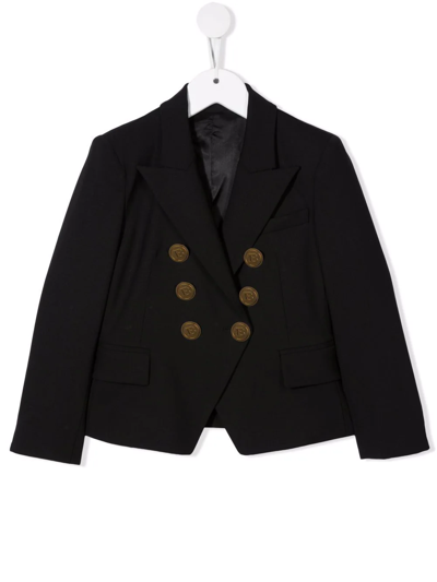 Balmain Kids' Peak-lapels Double-breasted Blazer In Black